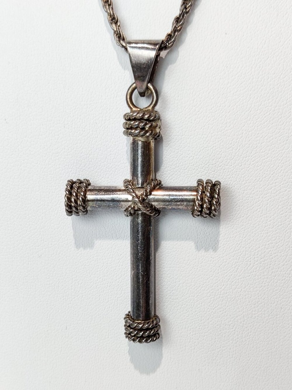 Vintage Taxco 925 Sterling Silver Brutalist Cross Necklace